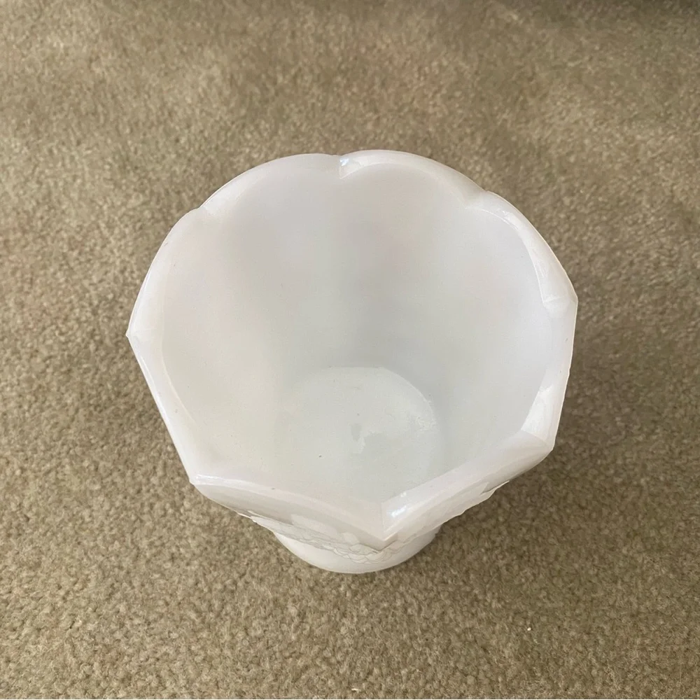 Vintage Scallop Milkglass Pedestal Vase, Brush Holder, Kitchen Decor EO Brody CO